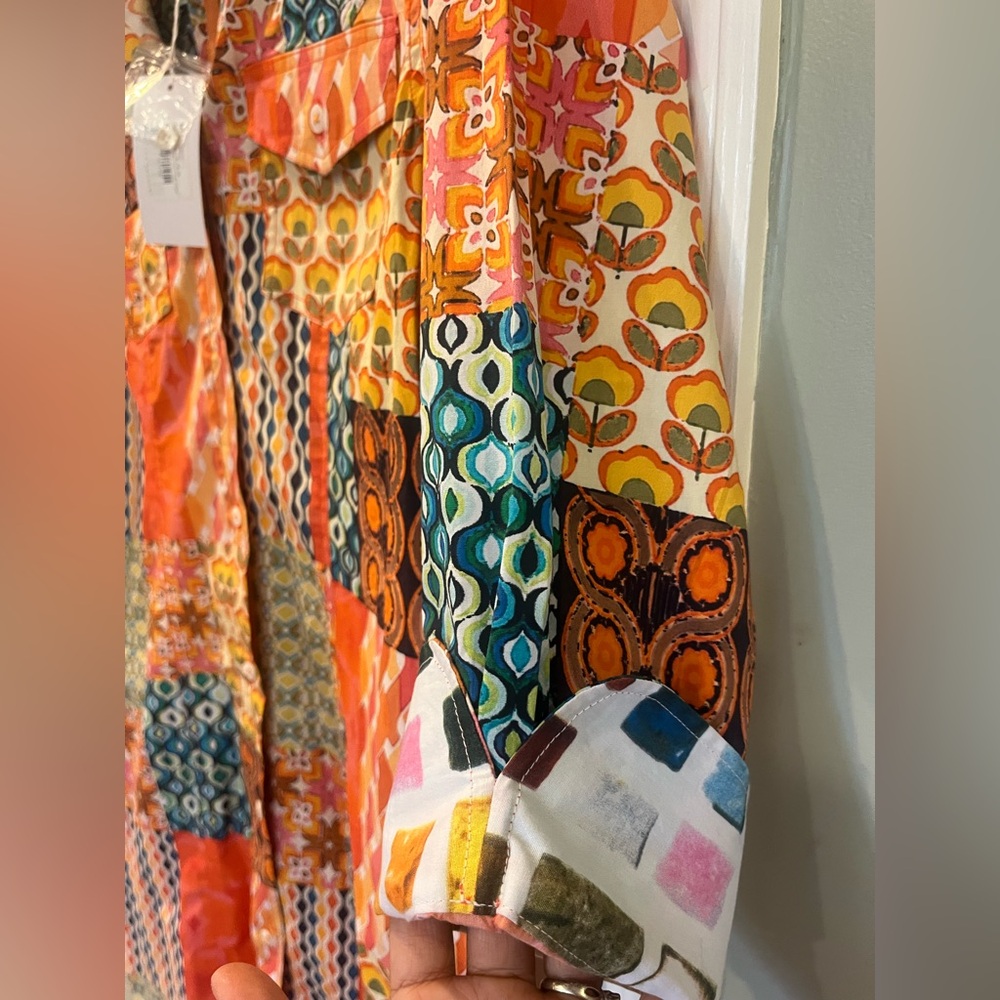 NWT Rome Multiple Patchwork Print button down dress size Small bin2 - Picture 2 of 6